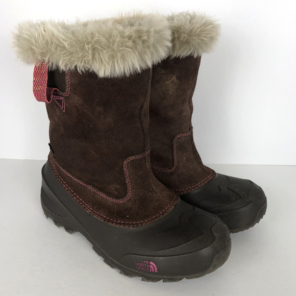 THE NORTH FACE Heat Seeker Suede Boots Girl's Sz 7 / 39 Brown Pink 200 Gram Snow - Picture 1 of 10